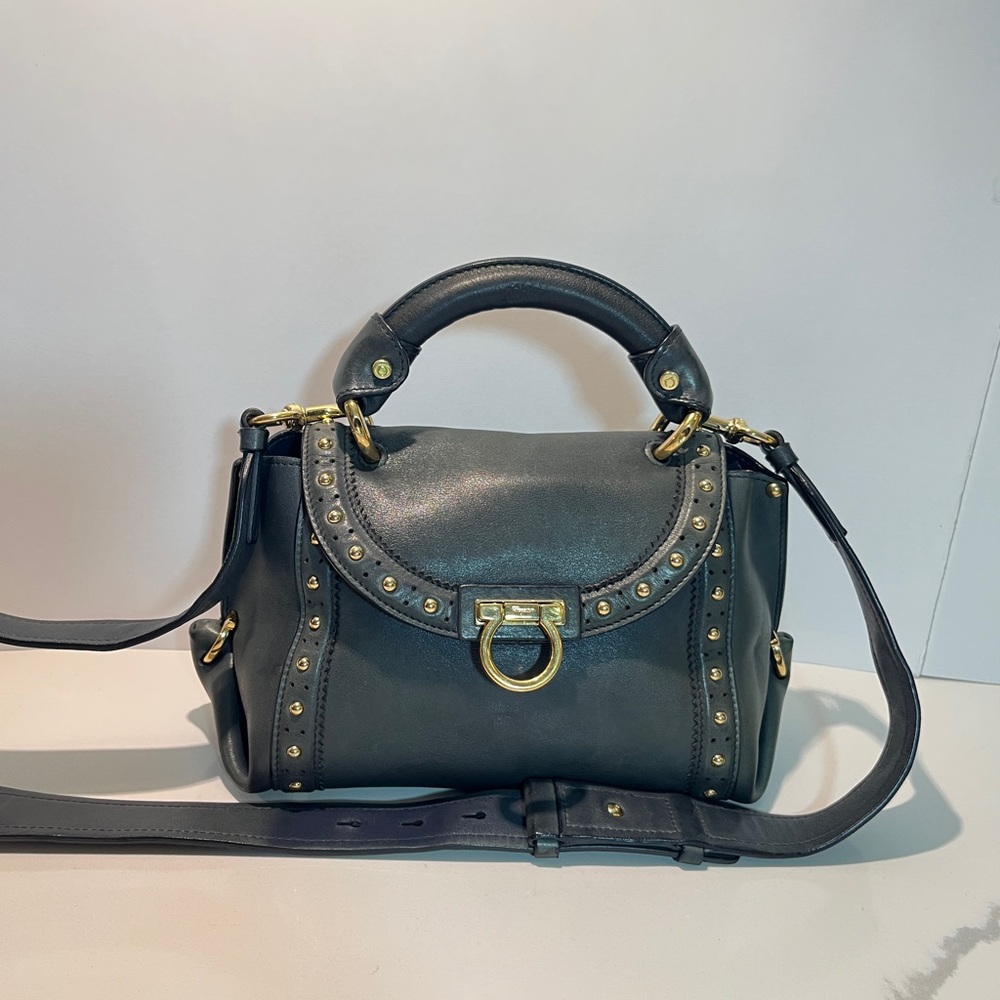 FERRAGAMO GREY LEATHER 2-WAY